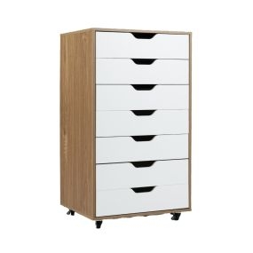 Armario de Almacenaje de 7 Cajones Organizador de Archivos Móvil con 4 Ruedas Universales Archivador Vertical de Madera con Ruedas Natural