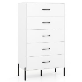 Cajonera de 5 Cajones Cómoda Alta con Patas y Tiradores de Metal Organizador de Almacenamiento de Madera con Cajones y Kits Blanco
