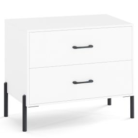 Cómoda de 2 Cajones Mesita de Noche Moderna de Madera con Patas y Tiradores de Metal Mesa Auxiliar Compacta con Almacenamiento Blanco