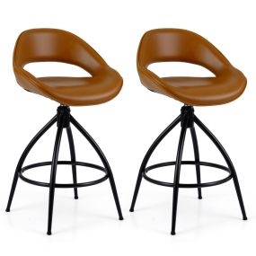 Taburetes Bar Giratorios 2 Piezas Altura Mostrador Respaldo Reposapiés Metal Cuero Sintético Cocina Comedor Marrón