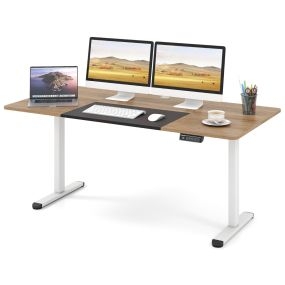 Escritorio de Pie Ajustable Eléctrico con Memoria de Altura y Orificio para Cables Mesa de Trabajo Ergonómica 140 x 70 cm Beige