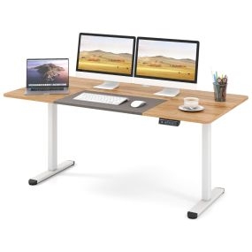 Escritorio de Pie Ajustable Eléctrico con Memoria de Altura y Orificio para Cables Mesa de Trabajo Ergonómica 140 x 70 cm Natural