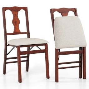 Silla Plegable Silla de Comedor con Asientos Acolchados Estructura de Madera de Caucho Almohadillas Antideslizantes Marrón