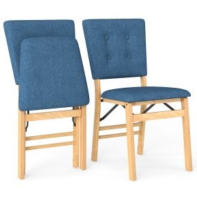Silla de Comedor Plegable Silla de Cocina sin Brazos con Asiento Acolchado y Respaldo Inclinable Patas de Madera Azul