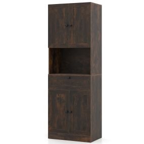 Armario alto de baño 171,5 cm 4 puertas 1 cajón 3 estantes ajustables madera marrón rústico