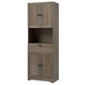 Armario alto de baño 171,5 cm 4 puertas 1 cajón compartimento abierto 3 estantes ajustables madera café