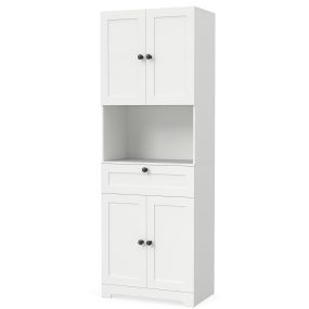 Armario alto de baño 171,5 cm 4 puertas 1 cajón 3 estantes ajustables blanco