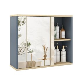 Armario para Medicamentos de Pared con Espejo Armario de Baño de Pared con Puerta Espejada Estante Ajustable y Compartimentos Laterales Gris