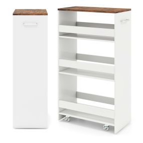 Carro Auxiliar 4 Niveles con Ruedas Barandillas y Asa Ahorra Espacio para Cocina Baño 47,5 x 25 x 80 cm Blanco y Marrón