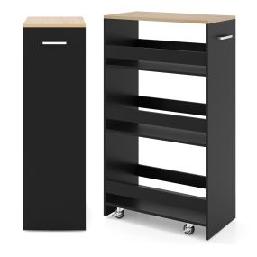 Carro Auxiliar 4 Niveles con Ruedas Barandillas y Asa Ahorra Espacio para Cocina Baño 47,5 x 25 x 80 cm Negro y Natural