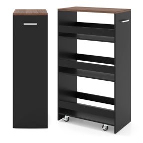 Carro Auxiliar 4 Niveles con Ruedas Barandillas y Asa Ahorra Espacio para Cocina Baño 47,5 x 25 x 80 cm Negro y Marrón