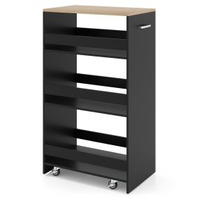 Carro de Almacenamiento Estrecho de 4 Niveles con Ruedas y Barandillas 47,5 x 30 x 80,5 cm Negro y Natural