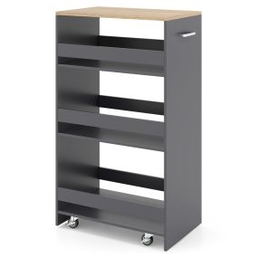 Carro de Almacenamiento Estrecho de 4 Niveles con Ruedas y Barandillas 47,5 x 30 x 80,5 cm Gris y Natural