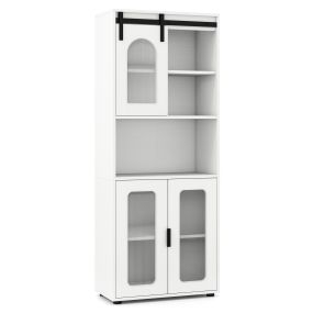 Armario alto de baño con puerta corredera tipo granero 150 cm blanco con estantes ajustables