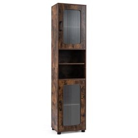 Armario Alto de Baño con Puertas de Vidrio Almacenamiento Multinivel Gran Capacidad de Carga Estable para el Baño 40 x 30 x 170 cm Marrón