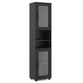 Armario Alto Estrecho de Baño con 2 Puertas Semitransparentes 2 Compartimentos y Estante Ajustable para Cocina Salón Negro