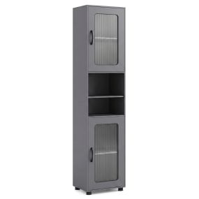 Armario Alto de Baño con Doble Puerta de Vidrio Compartimentos Independientes Gran Espacio de Almacenamiento 40 x 30 x 170 cm Gris