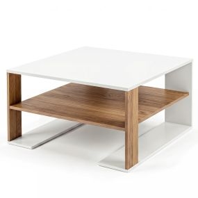 Mesa de Centro con Estante Inferior Espacioso Resistente para Sala de Estar Moderna Práctica y Bonita 75 x 75 x 40 cm Blanco y Natural