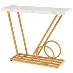 Mesa consola moderna con tapa de mármol falso y estructura metálica 100 cm blanco