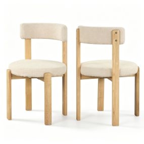 Juego de 2 Sillas de Comedor Tapizadas de Felpa con Patas de Madera de Caucho Asiento Acolchado Respaldo Curvado Restaurante Salón Beige