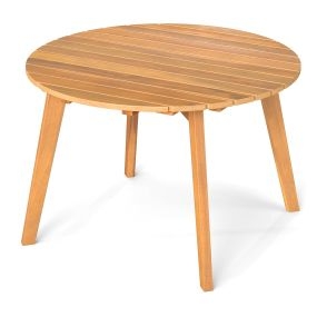 Mesa Auxiliar Redonda de Madera de Acacia con Tablero de Listones y Estructura Robusta para Interior y Exterior Salón Terraza 62x62x40cm