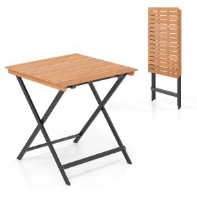 Mesa Auxiliar Plegable Cuadrada de Madera de Acacia con Tablero de Listones y Travesaños Reforzados Portátil para Patio Terraza Salón