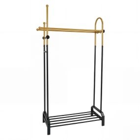 Perchero de Pie Doble Metal 5 Ganchos Estante Inferior Dormitorio Armario 101x40x179 cm Dorado y Negro