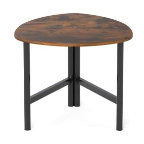 Mesa de Café Triangular con Patas de Metal Industrial Ovalada de Madera para Espacios Pequeños en Sala Marrón Rústico