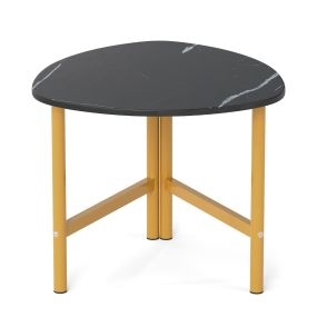 Mesa de Café Triangular con Patas de Metal Industrial Ovalada de Madera para Espacios Pequeños en Sala Negro