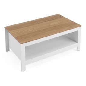 Mesa de centro de madera de ingeniería con estante inferior 105 x 60 x 46 cm natural y blanco