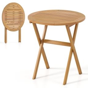 Mesa Plegable Redonda de Madera de Acacia para Exterior con Marco en Forma de X Ideal para Jardín Patio o Balcón Natural