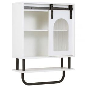 Armario de pared 3 niveles con puerta corredera de cristal y barra metálica blanco