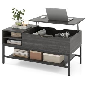 Mesa de Centro Elevable con Compartimento Oculto Mesa de Salón de Madera con Estante de Almacenamiento Mesita de Comedor Elevable Gris