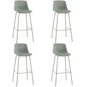 Juego 4 Taburetes Bar Altos con Respaldo Acolchado Reposapiés y Patas Metal para Isla Cocina Comedor Verde