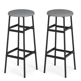 Juego de 2 taburetes de bar redondos con asiento tapizado de metal y reposapiés 33,5x73 cm gris