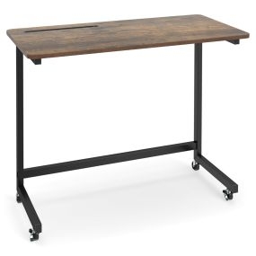 Mesa Lateral Móvil con Carrito y Ranura para Tablet en Forma de C para Sofá Dormitorio y Salón Marrón Rústico y Negro