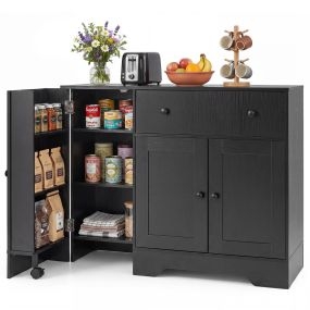 Aparador negro con puerta giratoria y ruedas móviles 105 x 40 x 83 cm