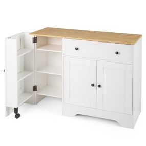 Aparador blanco con puerta deslizante giratoria y ruedas 105 x 40 x 83 cm