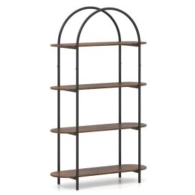 Estantería Arqueada Librería Industrial 4 Niveles Estructura Metálica Organizador Almacén Hogar Oficina Marrón Rústico y Negro