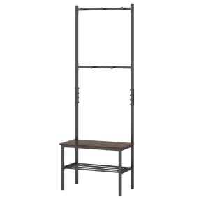 Perchero de pie multifunción con ganchos y zapatero resistente 60 x 30 x 166 cm marrón rústico y negro