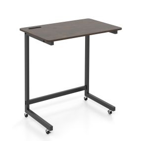 Mesa Auxiliar en Forma de C con Ruedas Ranura para Teléfono Integrada Base Baja para Ahorrar Espacio para Salón y Dormitorio Marrón Rústico