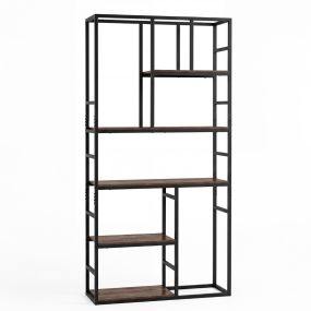 Estantería Alta 180cm 5 Niveles Geometría Moderna Estructura Metálica Organizador Sala Oficina Dormitorio Dorado y Blanco