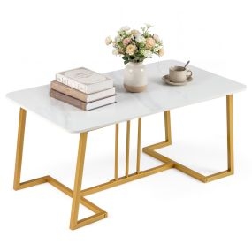 Mesa Auxiliar con Tablero de Piedra Sierra Nevada Estilo Mármol y Estructura Dorada 90x50x41,5 cm para Salón o Sala de Estar