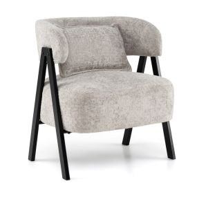 Sillón Barrel Tapizado Cuero Sintético Cojín Lumbar Patas Metal Sofá Individual Moderno Sala Estar Dormitorio Color Gris