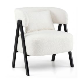 Sillón Barrel Tapizado Cuero Sintético Cojín Lumbar Patas Metal Sofá Individual Moderno Sala Estar Dormitorio Color Blanco