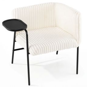 Sillón Moderno Pana Mesa Bandeja Estructura Metálica Sólida Cojín Acolchado Beige Salón Apartamento Dormitorio Beige