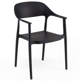 Silla Comedor Plástico con Respaldo Curvado Apoyabrazos Asiento Amplio Uso Interior Exterior Salón Terraza Jardín Negro