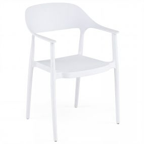 Silla Comedor Plástico con Respaldo Curvado Apoyabrazos Asiento Amplio Uso Interior Exterior Salón Terraza Jardín Blanco