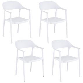 Juego de 4 Sillas Comedor Plástico con Respaldo Curvado Apoyabrazos Asiento Amplio Uso Interior Exterior Salón Terraza Jardín Blanco