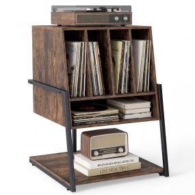 Soporte para Tocadiscos Estante de Vinilos con Patas Ajustables Estilo Industrial para Salón Marrón Rústico